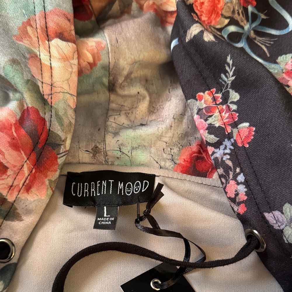 Current mood Dolls Kill Floral Hooded patchwork hoodie sweatshirt Jacket large - Picture 4 of 6